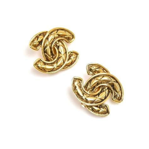 gold chanel earrings replica|Chanel quilted stud earrings.